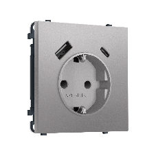 Комплект механизма электрической розетки SIGMA Сталь матовый 2USB A+C 20W (быст. зар.) с/з с/ш 16A-250V QUANT PRO (SP5100, PR160)