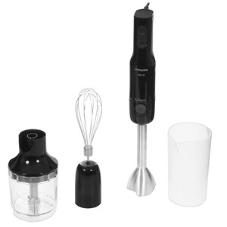 Блендер погружной Philips HR2543/90, 700 Вт, 1 скорость, турбо режим, стакан для взбивания, венчик, измельчитель, черный