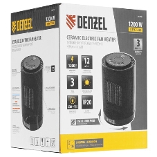 Тепловентилятор керамический Denzel DTFC-1200, черный, 600/1200 Вт, 12 м2, 3 режима, термостат