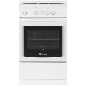 Плита газовая De Luxe 506040.04Г (КР) ЧР белый, конфорок 4 газовых, духовка 60 л, 50 см x 85 см x 60 см