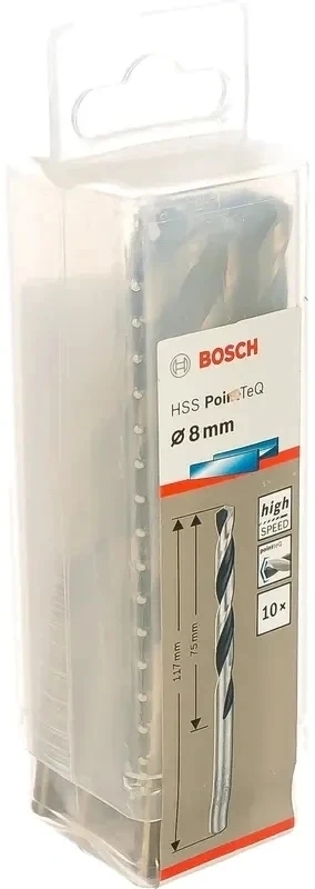 Сверло спиральное по металлу Bosch ,10 HSS PointTeQ ( 8х75х117 мм) 2608577248