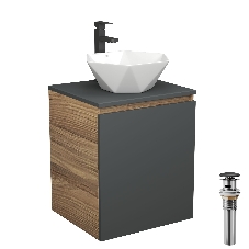Тумба Bau Dream Blackwood 50 графит, раковина BAU Crystal 40х40, смеситель для раковины высокий Hotel Black, черный, выпуск клик клак, черный