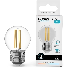 Лампа светодиодная филаментная Gauss Filament 8Вт цок.: E27 шар св. свеч. бел. нейт. (упак.: 10 шт)