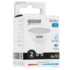 Лампа светодиодная Gauss Elementary 13631 11Вт цок.: GU10 софит 180B св. свеч. бел. хол. MR16 (упак.: 10 шт)