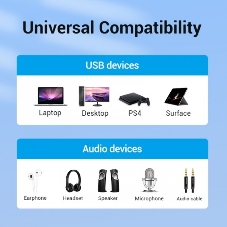 Внешняя звуковая карта Vention USB c регулятором громкости Черная