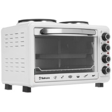 Мини-печь Sakura SA-7001WP 35л, духовка 1600 Вт,, механ.управление, 3 режима работы духовки (верх, низ, верх+низ), таймер на 60 минут, регулировка температуры духовки, комплектация - металлическая решетка, противень, круглая форма для выпечки (230х50 мм), ухват. белый.