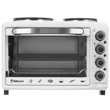 Мини-печь Sakura SA-7001WP 35л, духовка 1600 Вт,, механ.управление, 3 режима работы духовки (верх, низ, верх+низ), таймер на 60 минут, регулировка температуры духовки, комплектация - металлическая решетка, противень, круглая форма для выпечки (230х50 мм), ухват. белый.