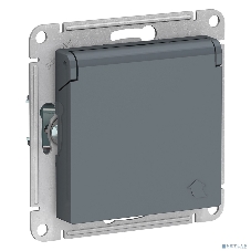 Механизм розетки 1-м СП AtlasDesign 16А IP20 с заземл. защ. шторки с крышкой грифель