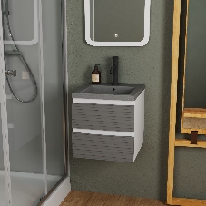 Тумба под раковину Bau Stil Loft grey brushed, раковина кварцевая BAU Stil 40, серый металлик