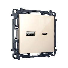 Комплект механизма розетки ALFA Бежевый глянец 2USB A+C 20W (быстрая зарядка) QUANT (AP3110, VM177) MA311010