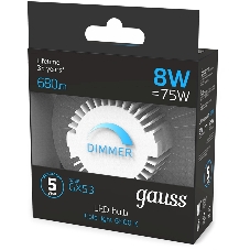 Лампа cветодиодная Gauss GX53 8W 680lm 6500K диммируемая LED