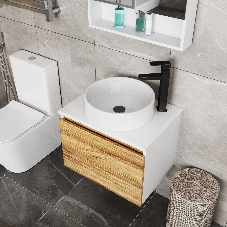 Комплект для ванной, 3 предмета (Тумба Bau Dream Blackwood 80, раковина BAU Dream круглая D41, смеситель для раковины высокий Hotel Black, черный)