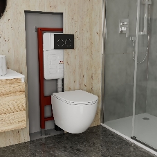 Комплект BAU 6 в 1: усиленная инсталляция BAU IDEAL, унитаз подвесной безободковый вихревой Bau Dream Hurricane3, сиденье дюропласт микролифт, клавиша BAU Round, черная матовая