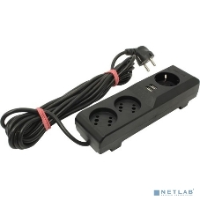 Сетевой фильтр Surge protector Pilot 3G 3xGP euro outlets, 10А/2.2 кВа, 2xUSB, 1.8m, черный