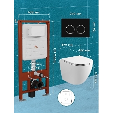 Комплект BAU 6 в 1: усиленная инсталляция BAU IDEAL, унитаз подвесной безободковый вихревой Bau Dream Hurricane3, сиденье дюропласт микролифт, клавиша BAU Round, черная матовая