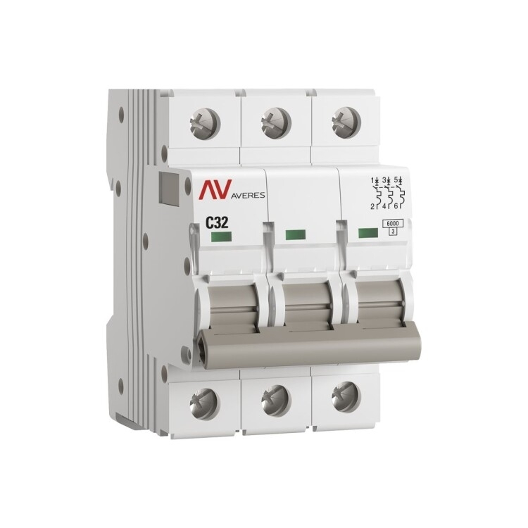 Выключатель автоматический трехполюсный AV-6 32А C 6кА AVERES mcb6-3-32C-av EKF
