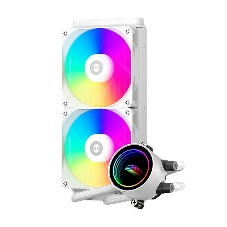 Система охлаждения PCCooler DA240 ARGB WH (270W, 240мм, белый, ARGB/ Fans: 2x120мм, 73.6CFM, -dBA, 1800RPM/ Pump height 55мм, -dBA, 3000RPM, Rad thickness 27мм/ S: 1851, 1700, 1200, 20XX, 115X, AM5, AM4)