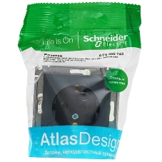 Механизм розетки 1-м СП AtlasDesign 16А IP20 с заземл. грифель
