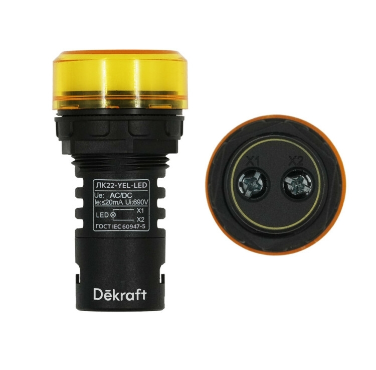 Лампа комм. ADDS 22 мм ЖЕЛТЫЙ LED 220В ЛK-22 25004DEK DEKraft