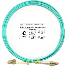 Патч-корд оптический Cabeus Tight Buffer FOP-50-LC-LC-2m Duplex LC/LC, OM3 50/125, LSZH, 2м, d= 3мм, серый хвостовик, аква