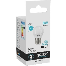 Лампа светодиодная Gauss Elementary 8Вт цок.:E27 шар 220B 4100K св.свеч.бел.ней. (упак.:10шт) (53228)