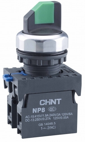 Переключатель с фиксацией CHINT NP8-10X/21 без подсветки 1НО черный IP65