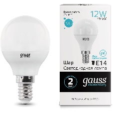 Лампа светодиодная Gauss Elementary 12Вт цок.: E14 шар 220B 4100K св. свеч. белый ней. (упак.: 10 шт)