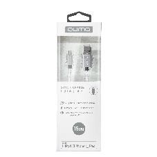 Кабель Qumo, MFI С48, USB-Apple 8 pin, 0,15м, 5В, 2,4A, 12Вт, опл. нейлон, кон металл, серебро