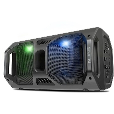Мобильные колонки чёрные Sven PS-600 2.0  (2x25W, mini Jack, USB, Bluetooth, FM, micro SD, LED-дисплей, ПДУ, 2 x 4000 мA, LED подсветка)