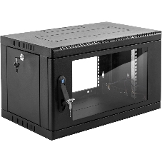 Шкаф коммутационный ЦМО (ШРН-6.500-9005) настенный 6U 600x500 мм пер. дв. стекл 200 кг черный 470 мм 180 град.