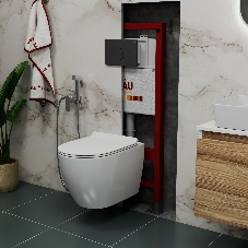 Комплект BAU 6 в 1: инсталляция BAU PRO, унитаз подвесной безободковый Bau Dream 49,5х36, сиденье дюропласт микролифт, клавиша BAU Soul, черная матовая