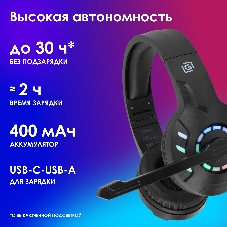 Гарнитура Oklick HS-L420G чёрный, беспроводная + проводная, Bluetooth, до 30 ч, подсветка