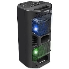 Мобильные колонки чёрные Sven PS-600 2.0  (2x25W, mini Jack, USB, Bluetooth, FM, micro SD, LED-дисплей, ПДУ, 2 x 4000 мA, LED подсветка)