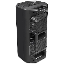 Мобильные колонки чёрные Sven PS-600 2.0  (2x25W, mini Jack, USB, Bluetooth, FM, micro SD, LED-дисплей, ПДУ, 2 x 4000 мA, LED подсветка)