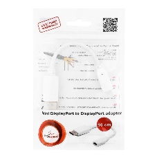 Переходник miniDisplayPort - DisplayPort, Cablexpert A-mDPF-DPM-001-W, 20F/20M, длина 16см, белый, пакет