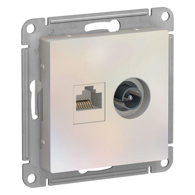 Розетка телевизионная +комп двойная RJ45+TV, кат.5E, механизм ATN000489 Schneider Electric Жемчуг