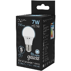 Лампа светодиодная Gauss 7Вт цок.:E27 шар 220B 4100K св.свеч.бел.ней. A60 (упак.:10шт) (102502207)
