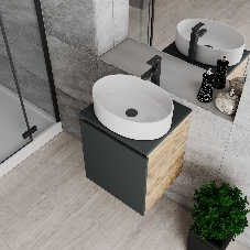 Тумба Bau Dream Blackwood 50 графит, раковина BAU Nimb 50х36, смеситель для раковины высокий Hotel Black, черный, выпуск клик клак, черный
