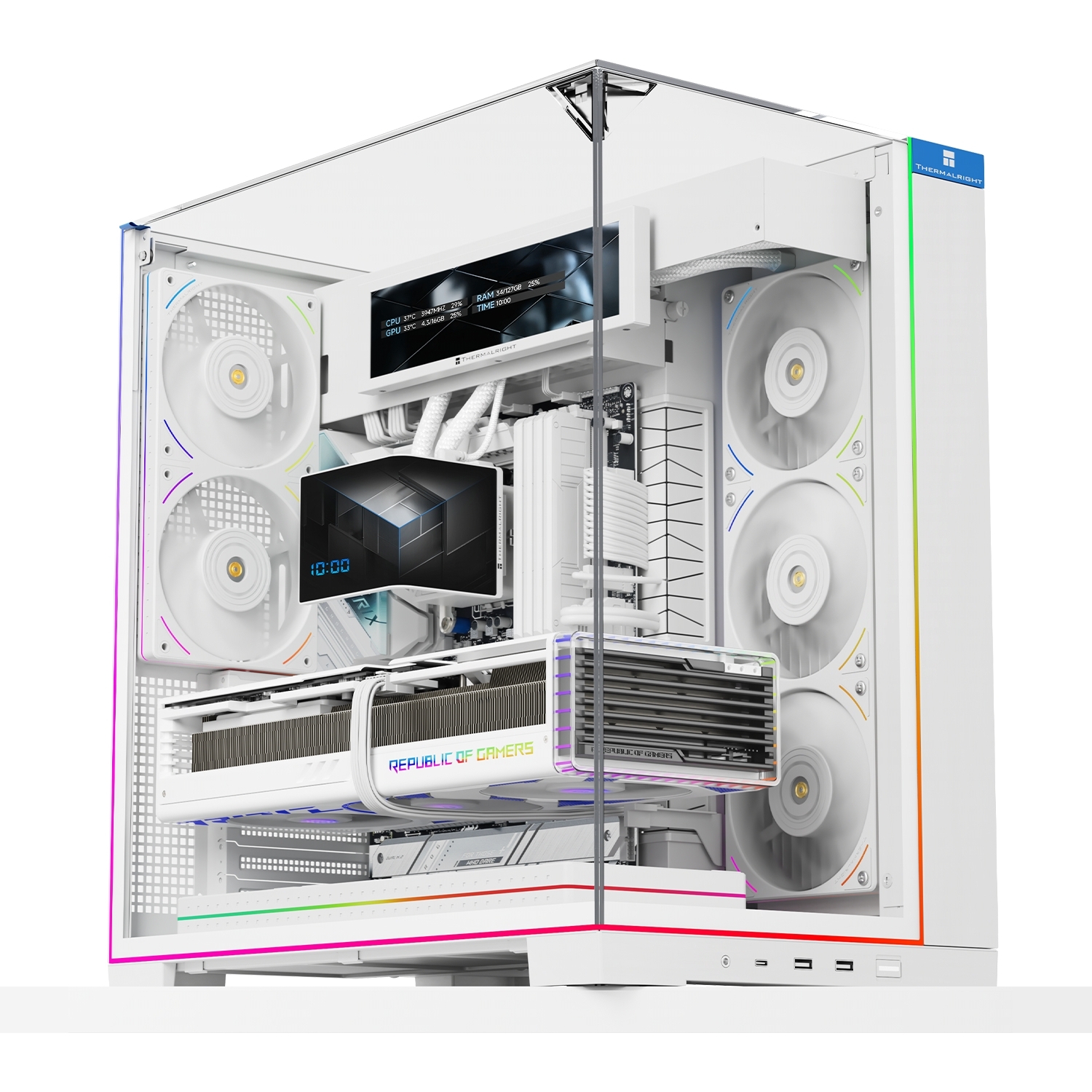 Корпус без блока питания Thermalright A70, Midi-Tower, TG, no fans, 2xUSB-A 3.0, 1xUSB Type-C, ATX, mATX, mITX White