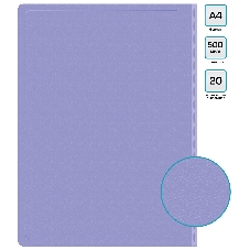 Папка с 20 прозрачными вкладками Бюрократ Pastel PAST20VIO A4, пластик, 0.5мм, торцевой карман с бумажной вставкой, фиолетовый