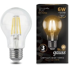 Лампа светодиодная филаментная Gauss 6Вт цок.:E27 шар 220B 2700K св.свеч.белый теп. A60 (упак.:10шт)