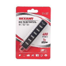 Разветвитель USB Rexant на 7 портов черный