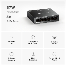 Коммутатор настольный Mercusys MS106P с 6 портами 10/100 Мбит/с (4 порта PoE+)