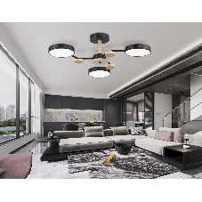 Светильник Ambrella light FL4857/3 BK/WD черный/дерево 54W 3000-6000K D660*170 (без ПДУ)