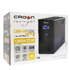 Источник бесперебойного питания CROWN Line Intractive CMU-SP1200IEC LCD USB 1200VA\720W, корпус металл, 2x12V/9AH, розетки 8*IEC, трансформатор AVR 140-290V, LCD-дисплей, cъемный кабель 1.2 м, порт RJ11/45, порт USB, защита: от перегрузки, от КЗ, от скачков напряжения