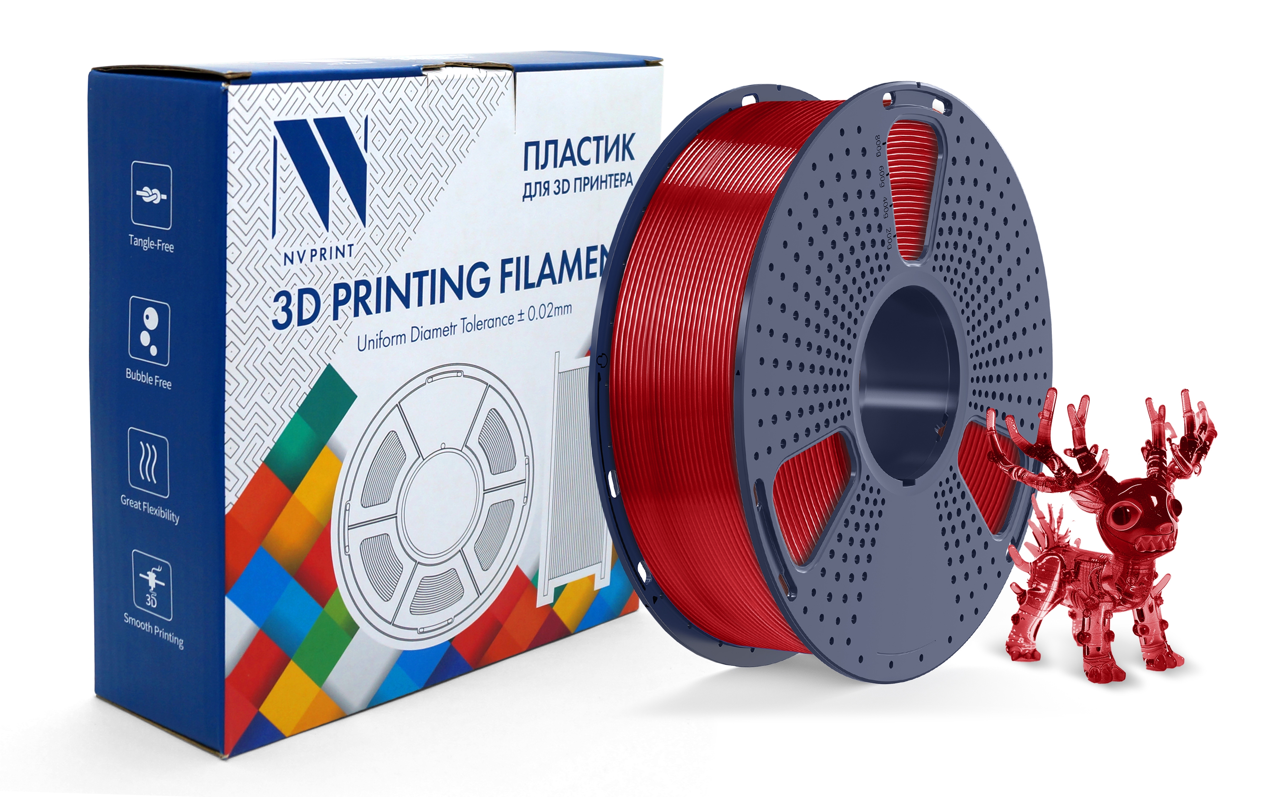 Филамент NVPrint PLA Transparent Red для 3D печати диаметр 1.75мм длина 330 метров масса 1 кг