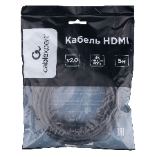 Кабель HDMI Cablexpert CC-HDMI4L-5M, 19M/19M, v2.0, Light, позол.контакты, экран, 5м, черный, пакет