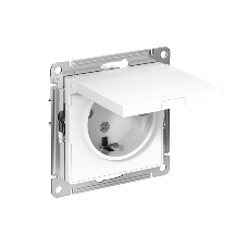 Механизм розетки 1-м СП AtlasDesign 16А IP20 с заземл. защ. шторки с крышкой белый