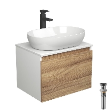 Комплект для ванной, 4 предмета (Тумба подвесная Bau Blackwood 60 + Раковина BAU 59х40 + Смеситель высокий Hotel Black, черный, выпуск черный)