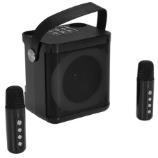 Переносная караоке система TRS2406 iconBIT K702B Колонка 10Вт, 2 микрофона Bluetooth, подсвктка, с аккумулятор в колонке 1500mAh и микрофонах, 16*12*16.7 CM, черный